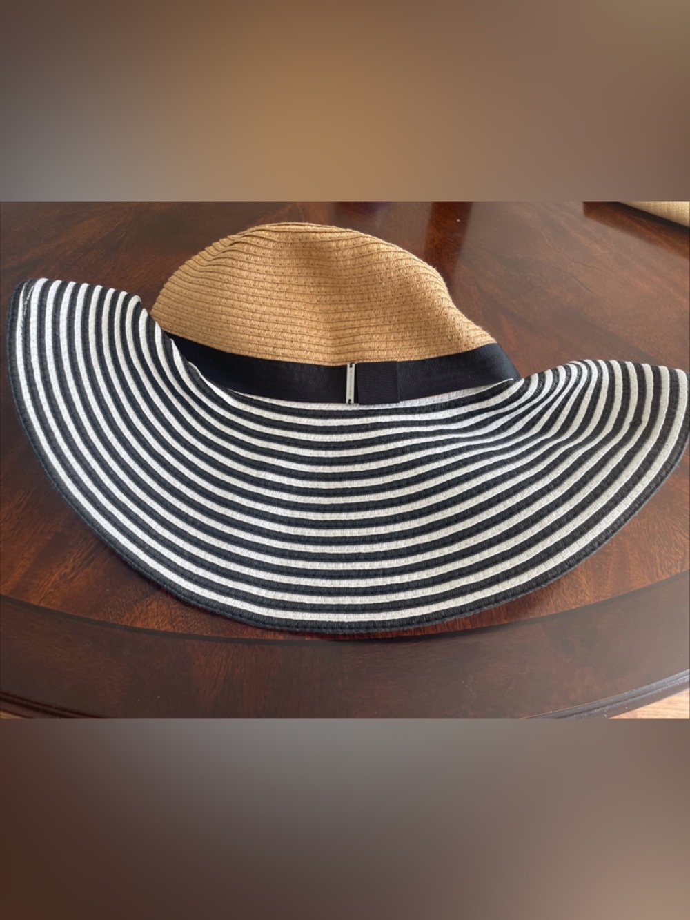 Bcbgmaxazria Floppy Wide Brim Tan White Black Sun Hat 100% Paper